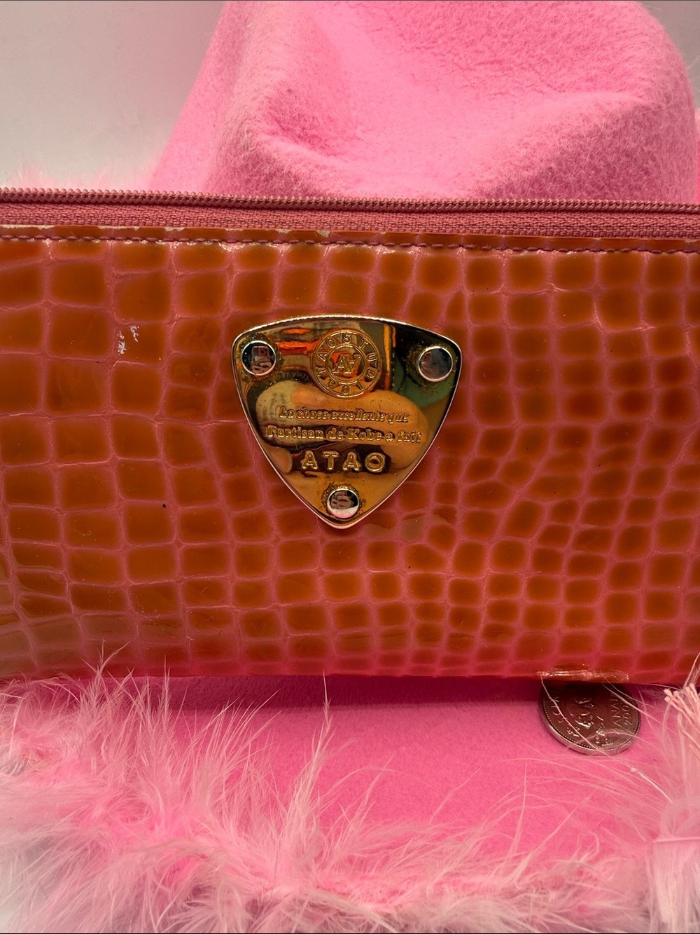 Croc-Embossed Zip Wallet in Orange